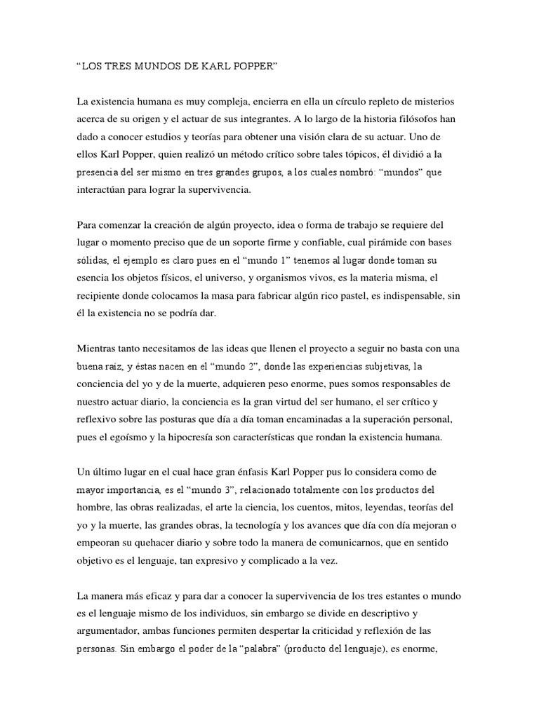 Los Tres Mundos de Karl Popper PDF Karl Popper Existencia