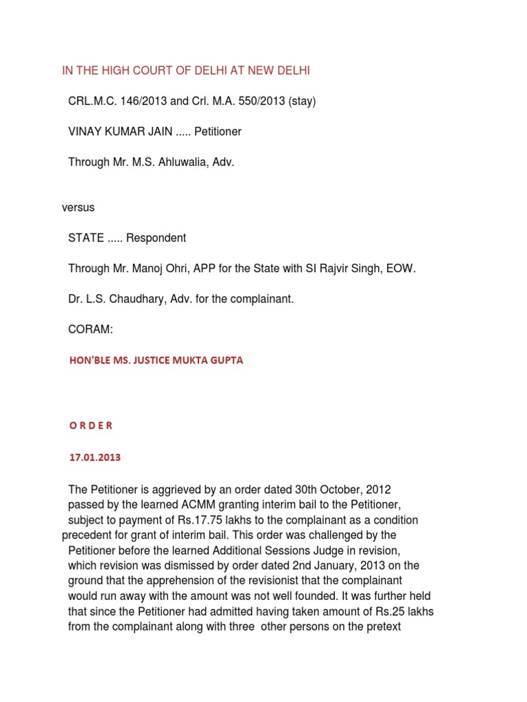 Delhi High Court Interim Bail Order | PDF | Bail | Government Information
