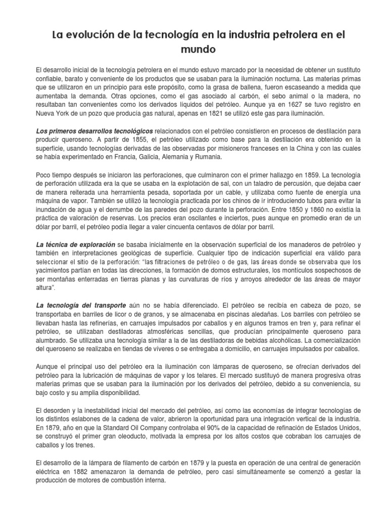 Evolución tecnológica en la industria petrolera | PDF | Petróleo ...