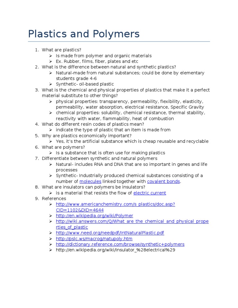 Differences Between Plastics and Polymers PDF