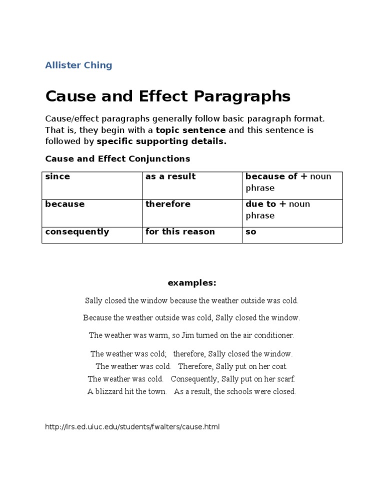 cause and effect essay and examples