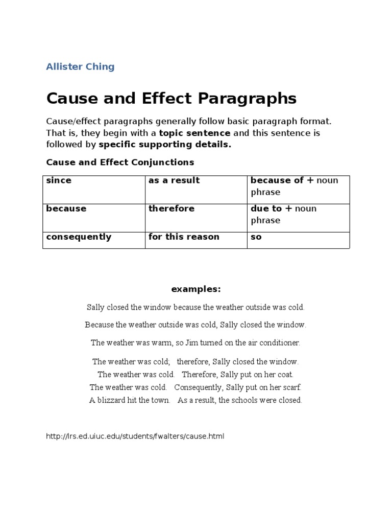 cause and effect paragraph pdf