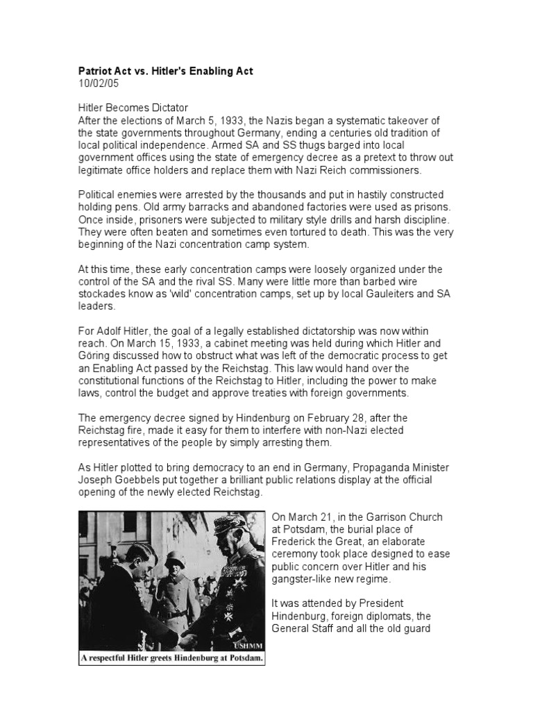 Patriot Act vs. Hitler's Enabling Act | PDF | White Supremacy ...