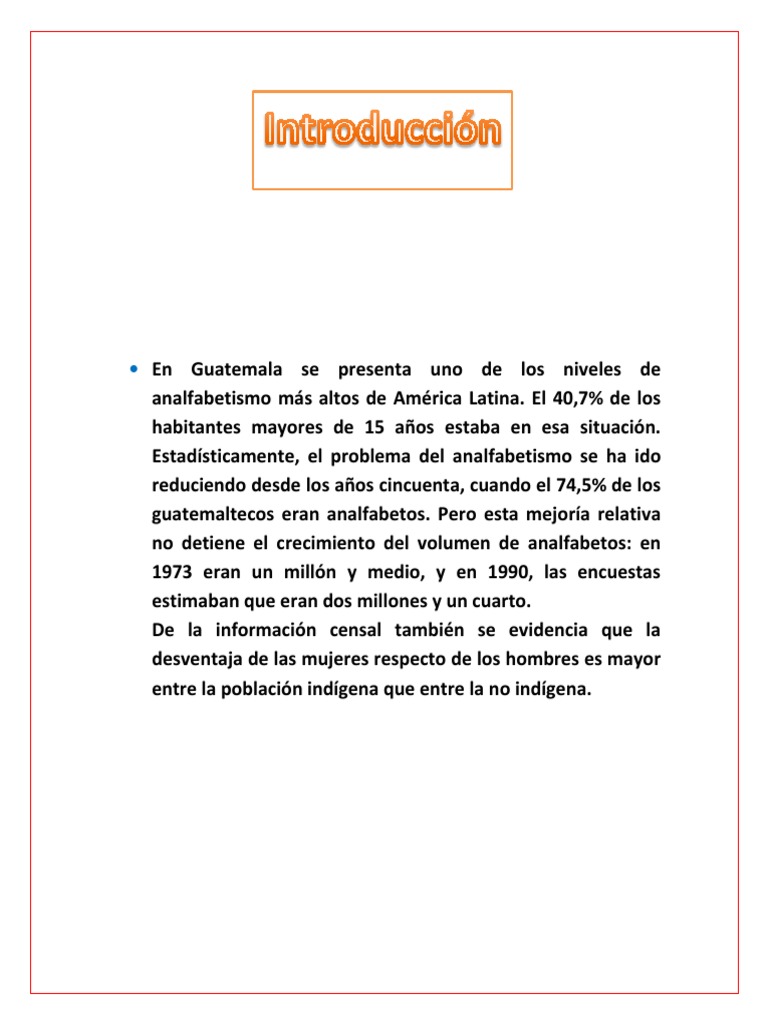 Investigacion Analfabetismo Estadistica Pdf Guatemala Educación