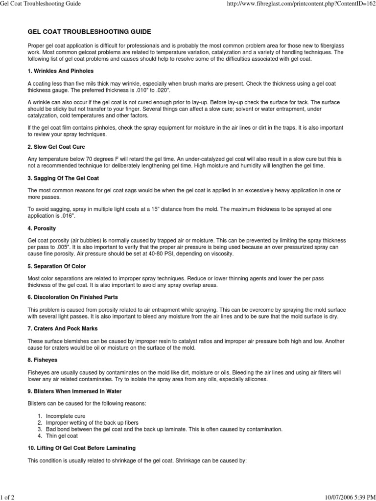 Fiberglassing Gel Coat Troubleshooting Guide PDF Gel Casting