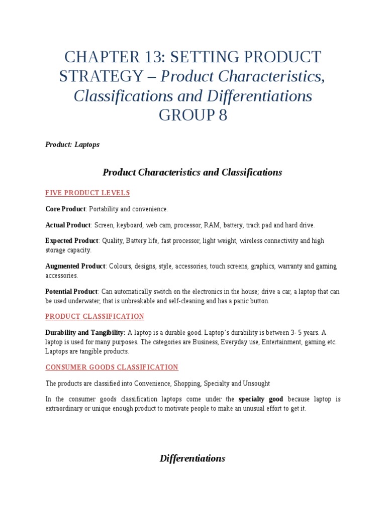 Classifications and Differentiations: Chapter 13: Setting Product ...