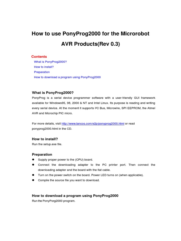 How To Use PonyProg For Microrobot AVR Products (Eng) | PDF | Graphical ...