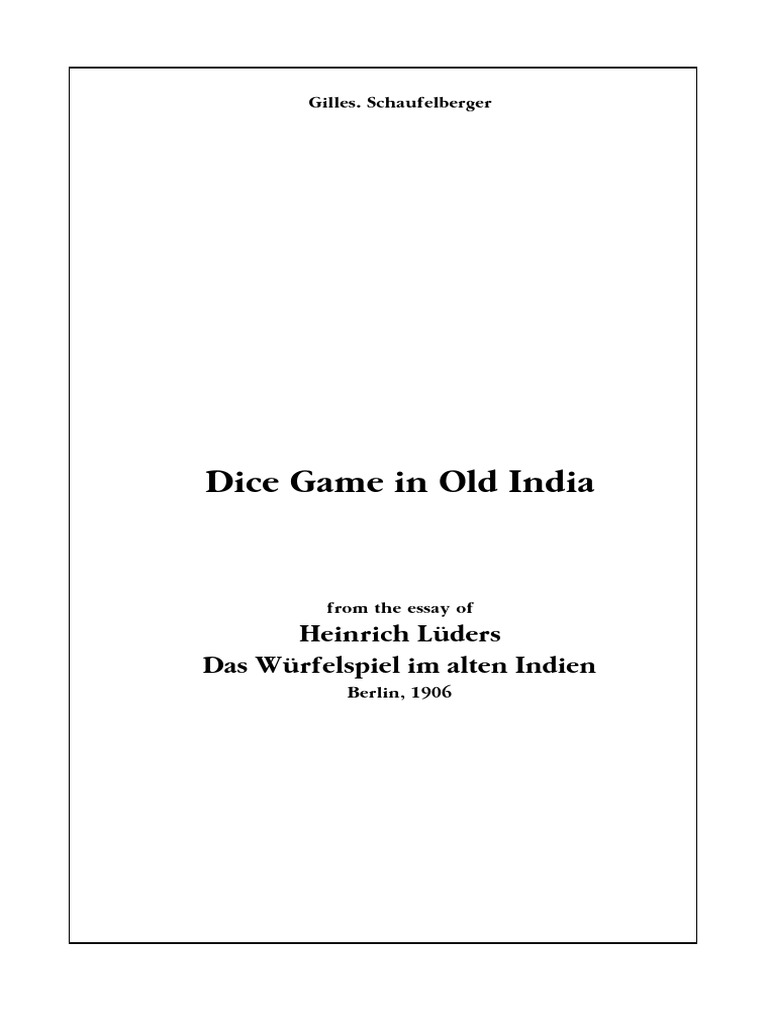 Dice Games in Ancient India PDF Dice Gaming And Lottery