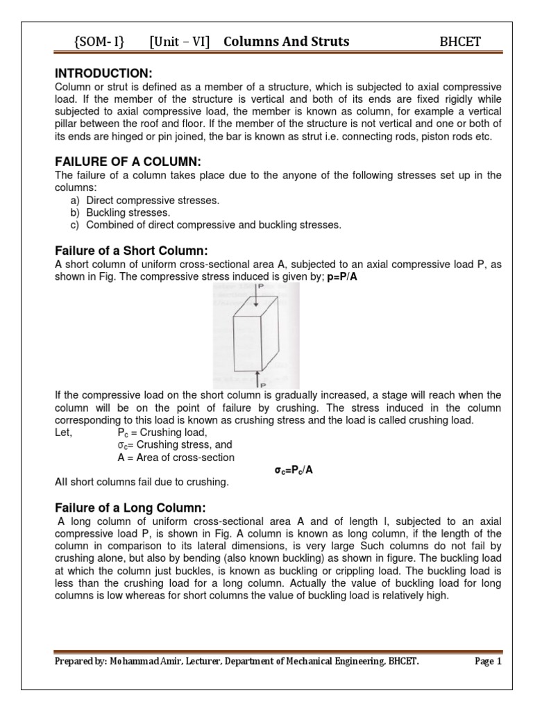 Columns and Strut Notes New | PDF | Buckling | Column