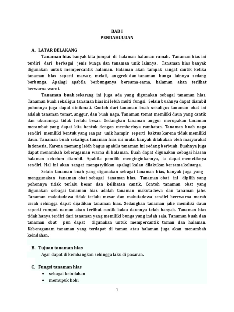 Bab I Pendahuluan A. Latar Belakang Tanaman hias banyak kita jumpai di halaman-halaman rumah