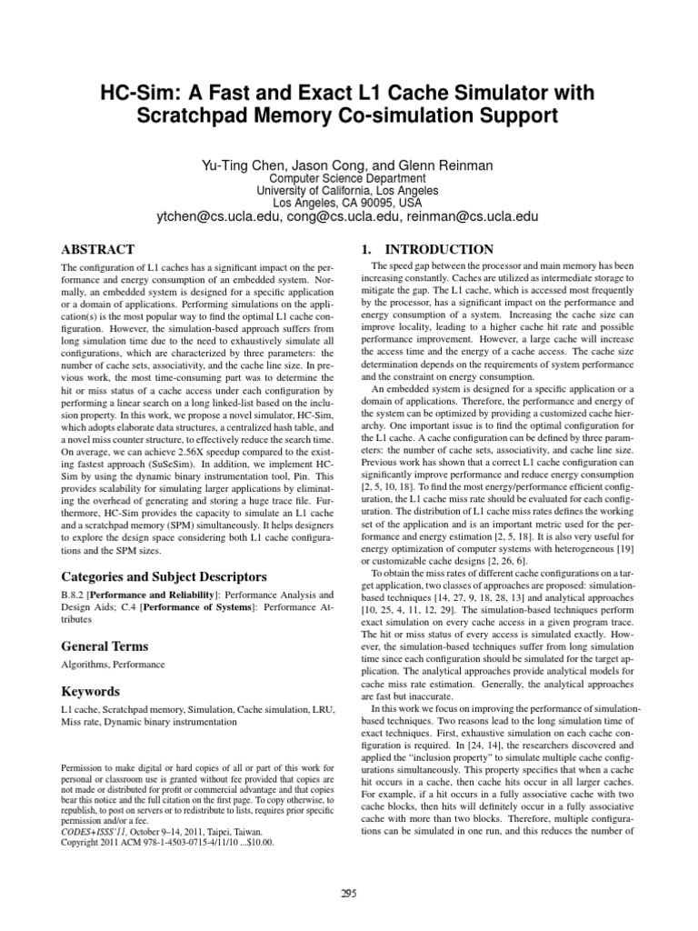 HCSim A Fast and Exact L1 Cache Simulator With Scratchpad Memory Co