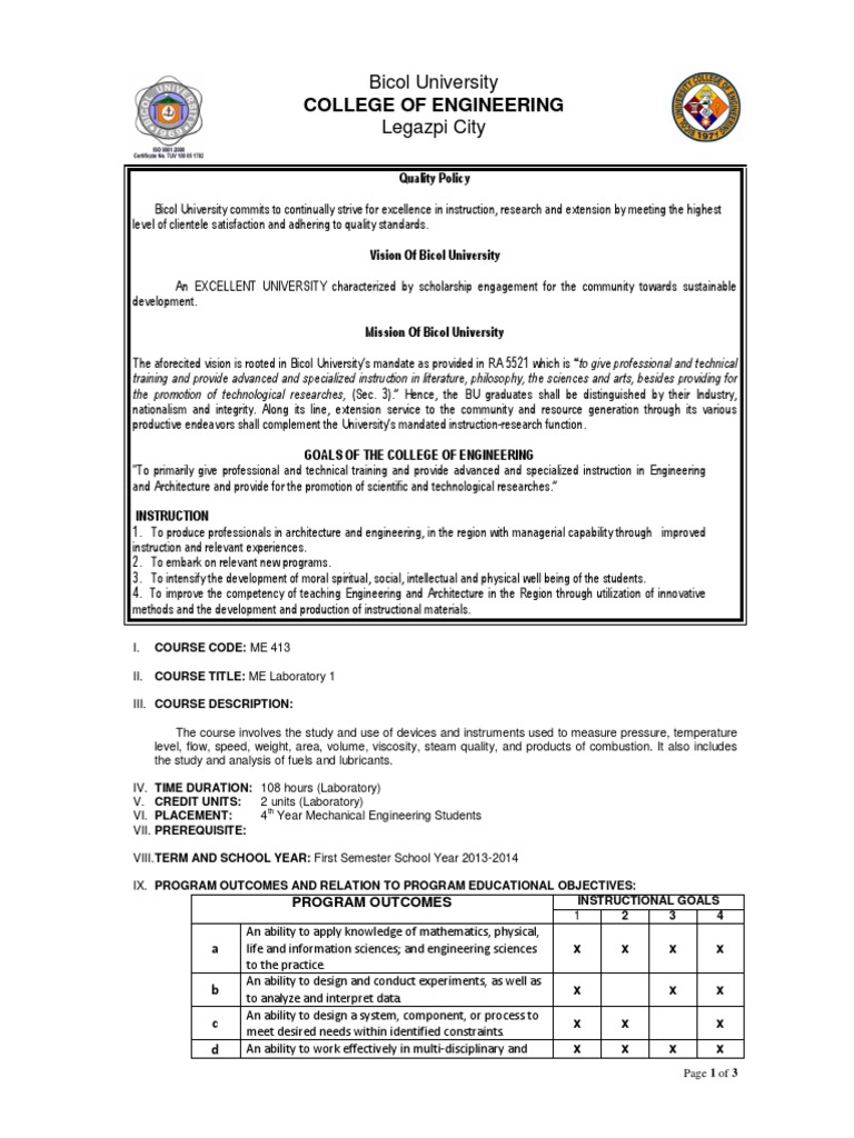 ME 413: Laboratory Course Overview | PDF