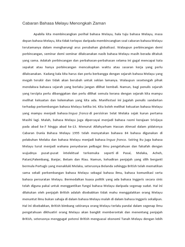 Cabaran Bahasa Melayu Pdf