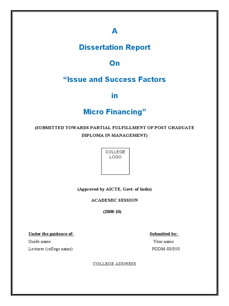Dissertation Report On Issue and Success Factors in Micro Financing ...