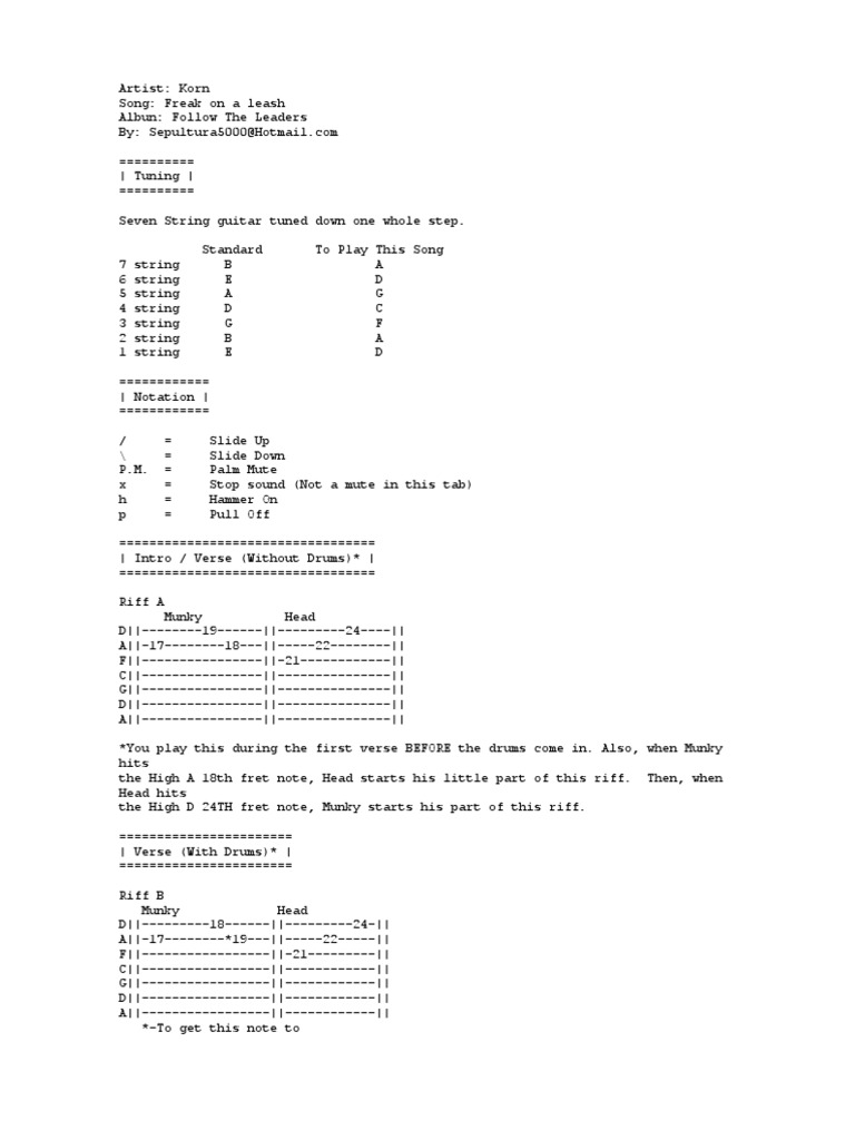 Korn Tabs | PDF | Song Structure | String Instruments