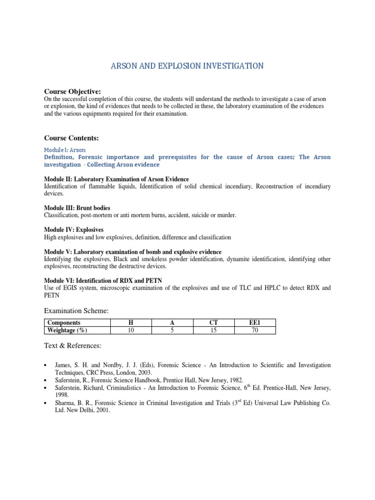 Arson and Explosion Investigation Course | PDF