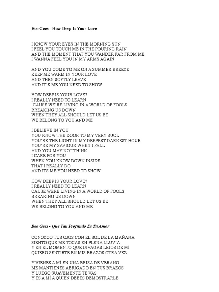 Bee Gees How Deep Is Your Love Bee Gees Que Tan Profundo Es Tu Amor scribd