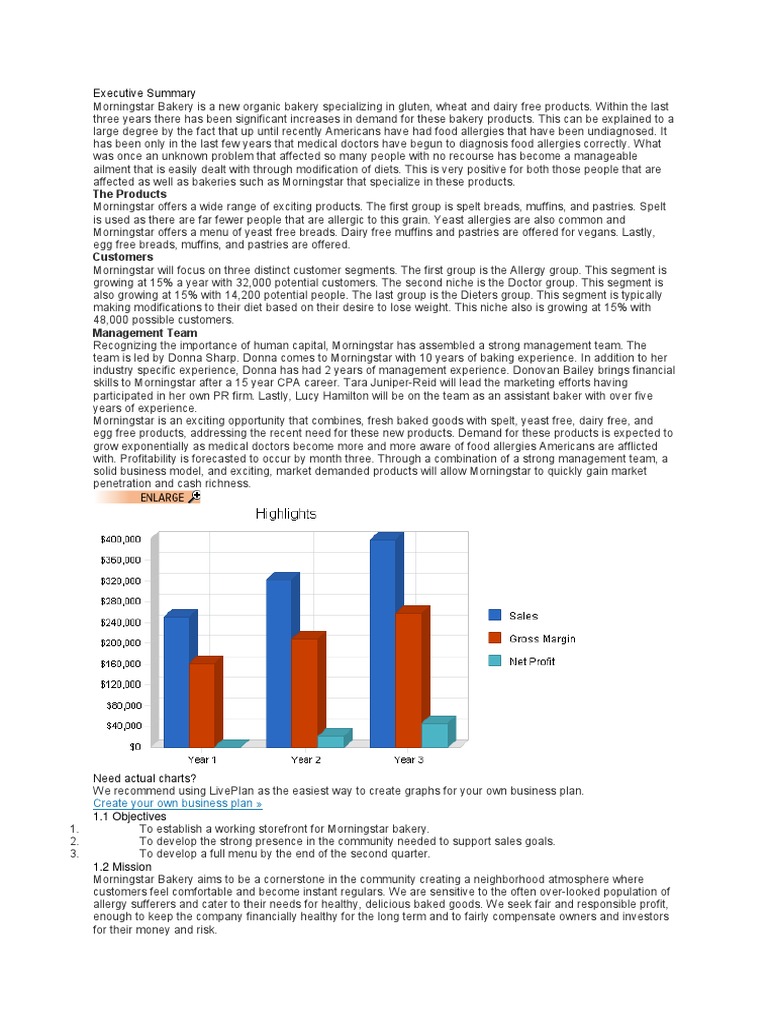 Example Business Plan PDF Allergy Breads
