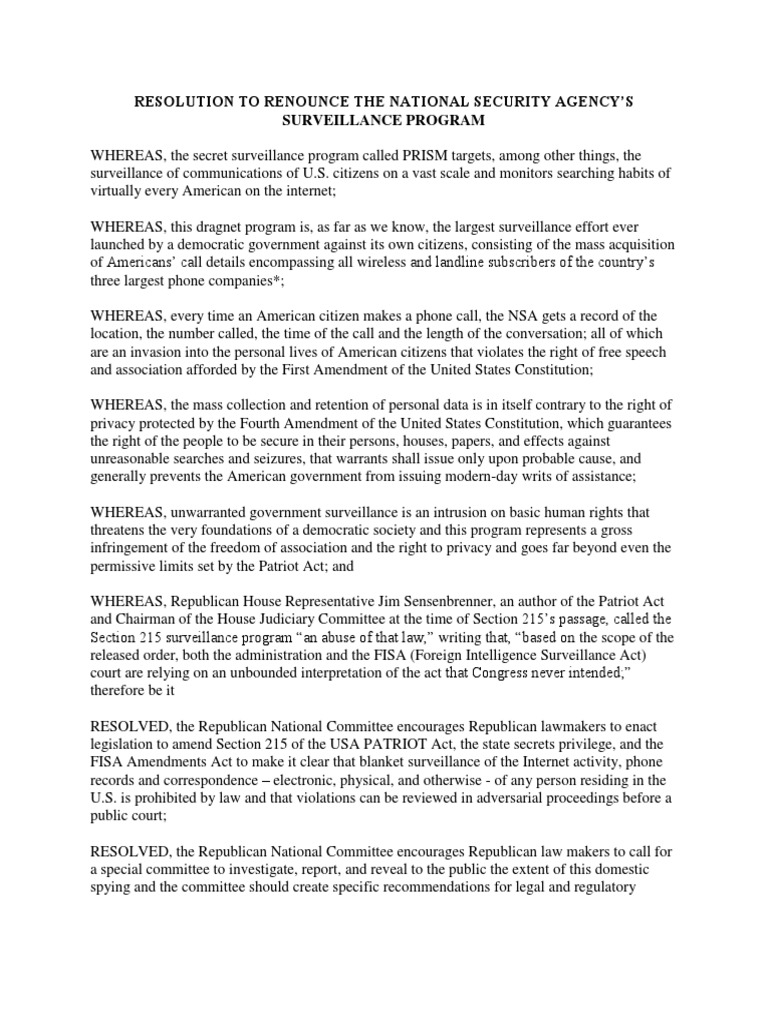 NSA Surveillance Program Renouncement | PDF