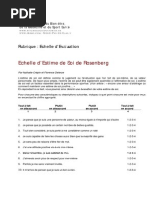 Echelle Estime De Soi De Rosenberg