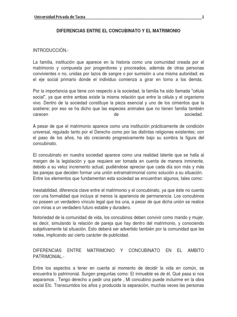 Diferencias Entre El Concubinato y El Matrimonio PDF Divorcio Matrimonio