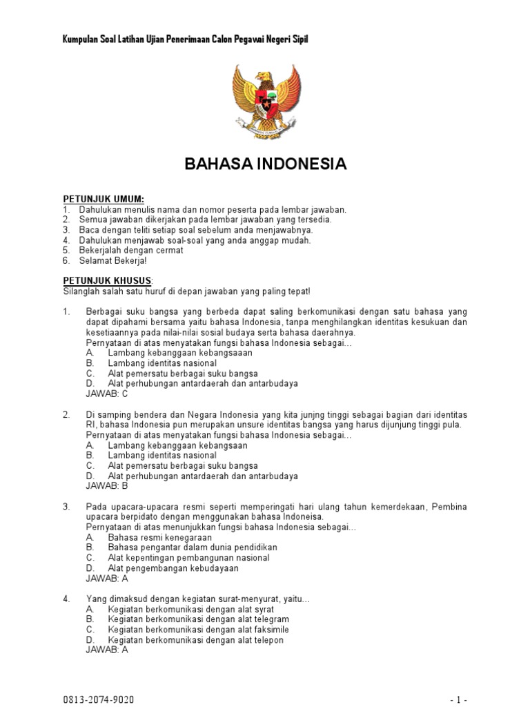Contoh soal cpns bahasa indonesia Contoh soal cpns bahasa indonesia