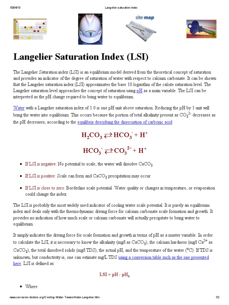 Understanding the Langelier Saturation Index | PDF | Chemical ...