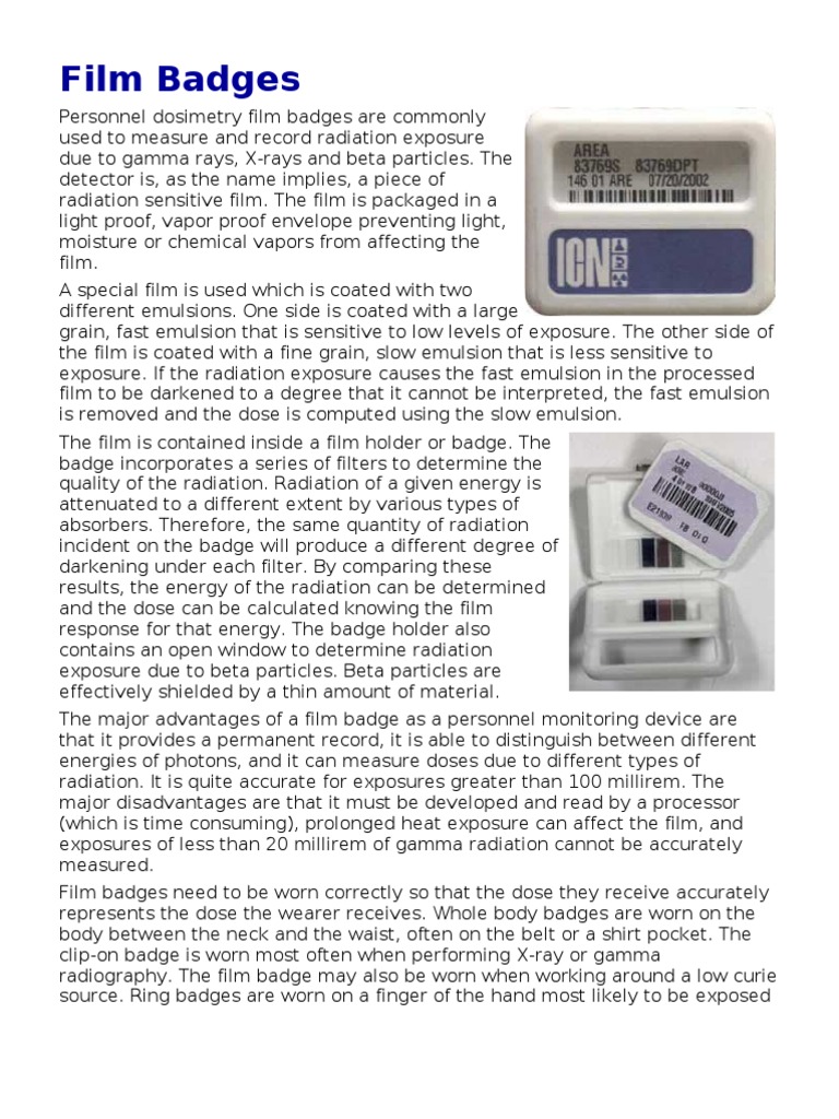 Film Badges | Ionizing Radiation | Absorbed Dose