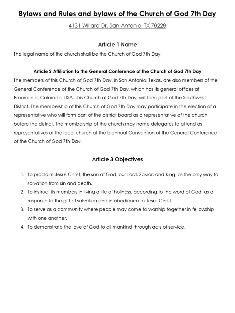 bylaws and rules and bylaws of the church of god 7th day Deacon