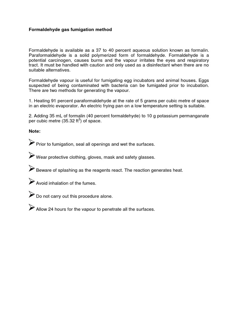 Formaldehyde Fumigation Method Guide | PDF | Home & Garden | Science ...