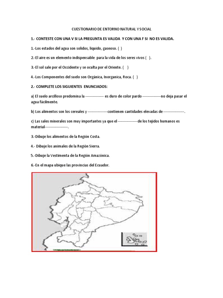 Cuestionario de Entorno Natural y Social | PDF | Ecuador | Naturaleza