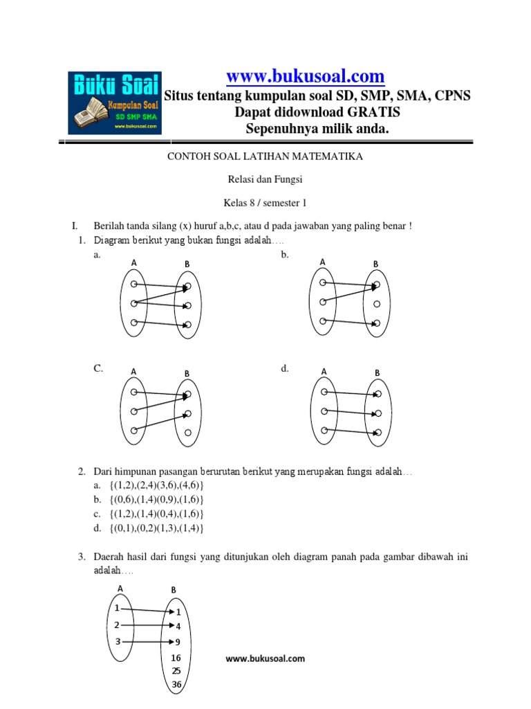 2. CONTOH SOAL LATIHAN MATEMATIKA RELASI DAN FUNGSI KELAS 