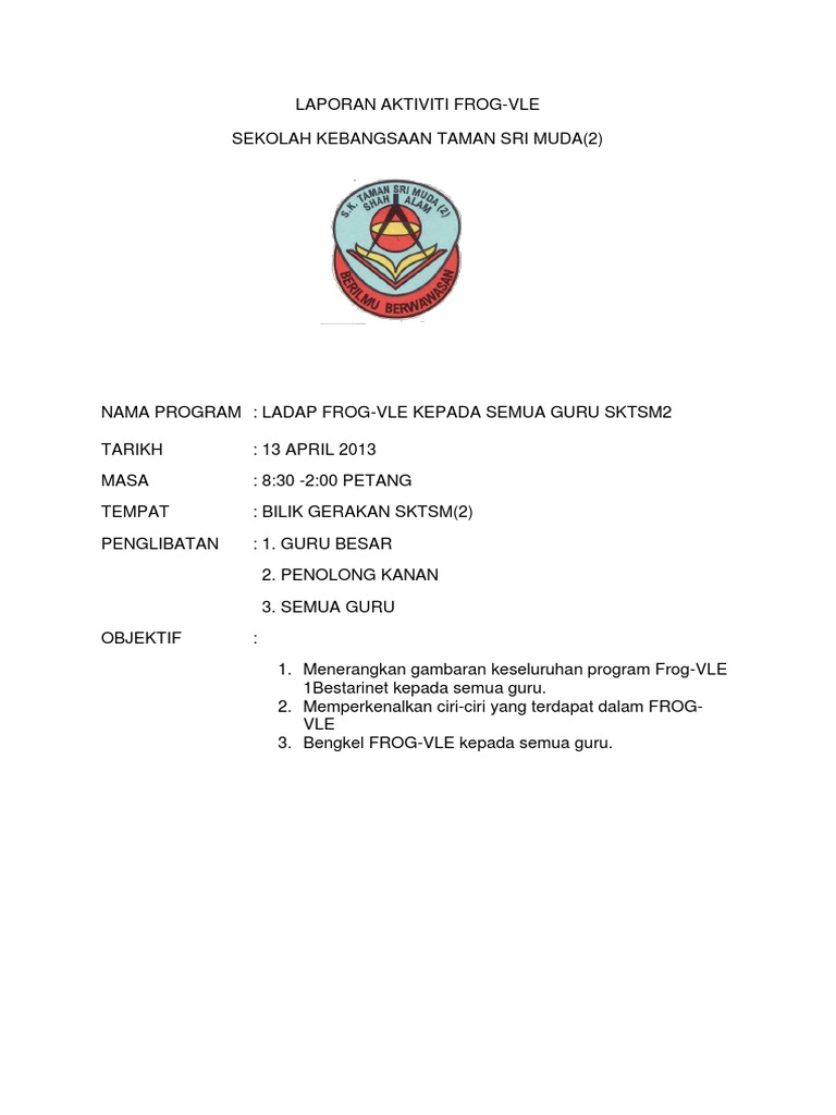 Laporan Aktiviti Frog Vle 2 Ladap Guru Pdf