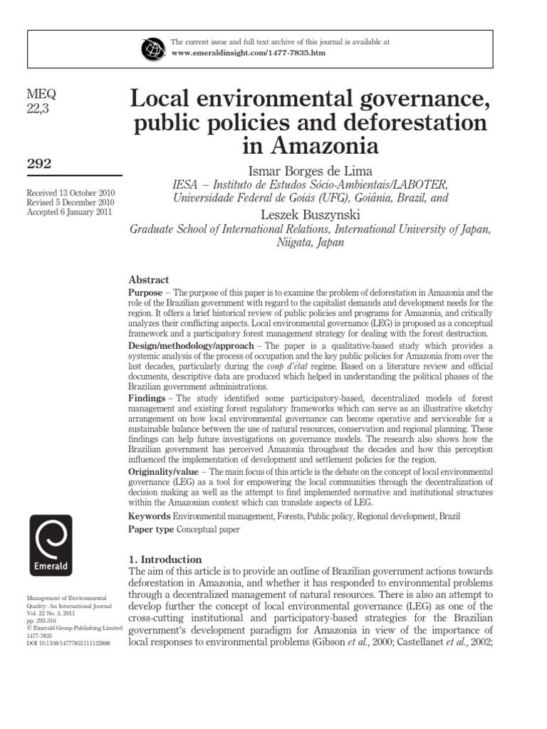 Local Governance and Deforestation in Amazonia | PDF | Governance ...