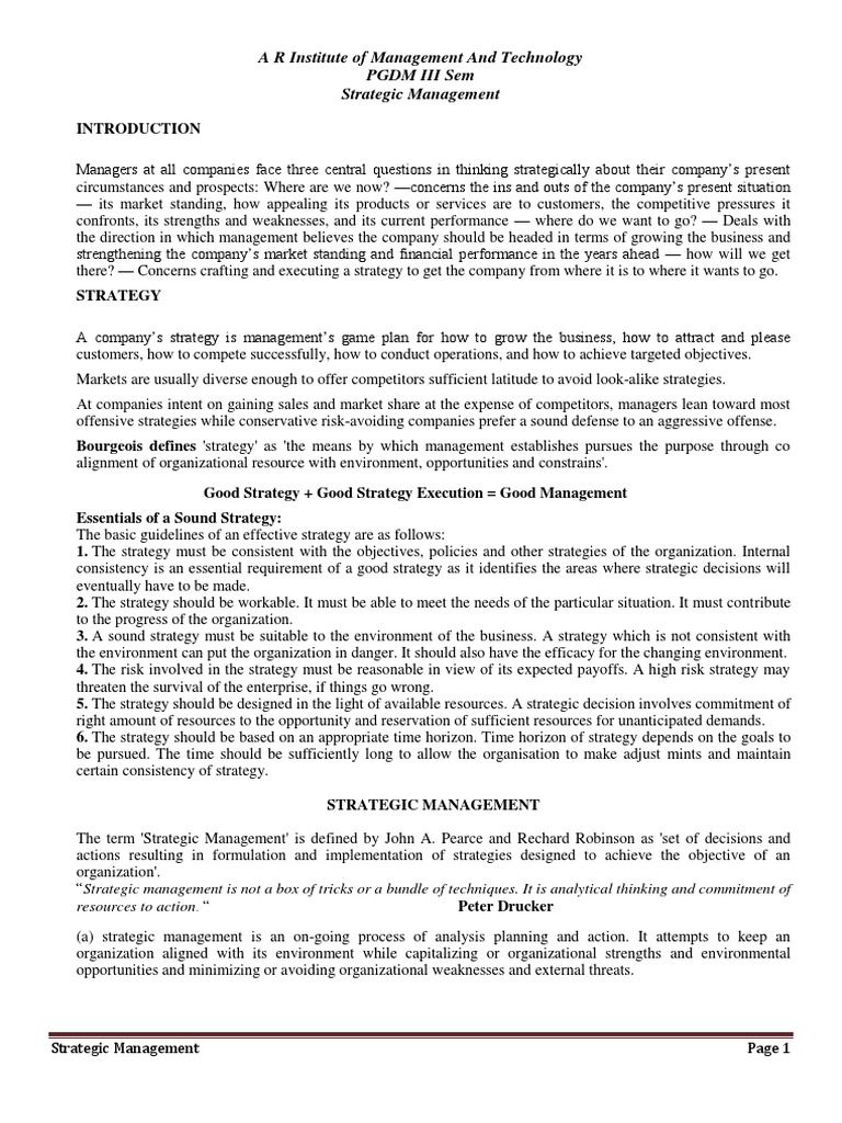 Strategic Management Overview for PGDM | PDF | Strategic Management | Goal