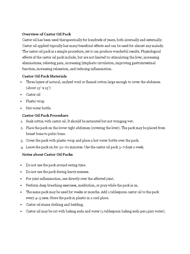 Caster Oil Packs PDF Lymphatic System Medicine