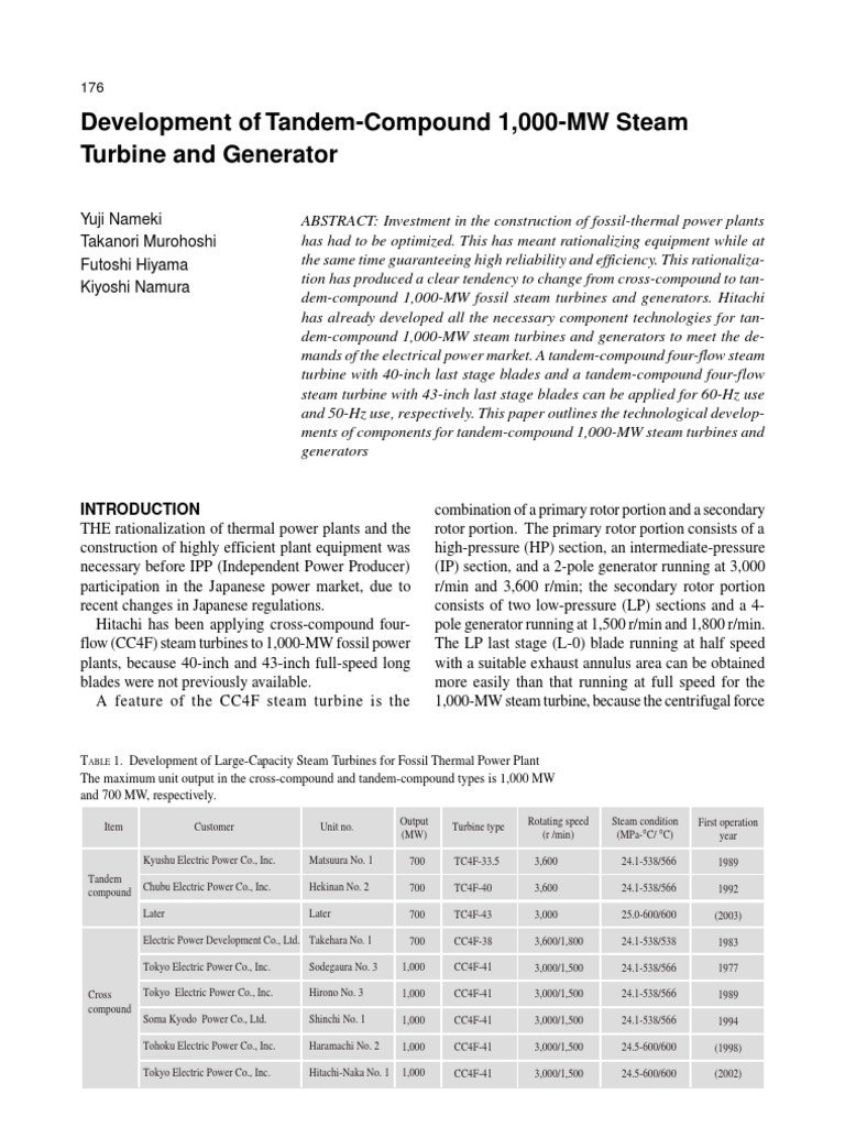 Tandem-Compound 1,000-MW Steam Turbine | PDF | Turbine | Electric Generator