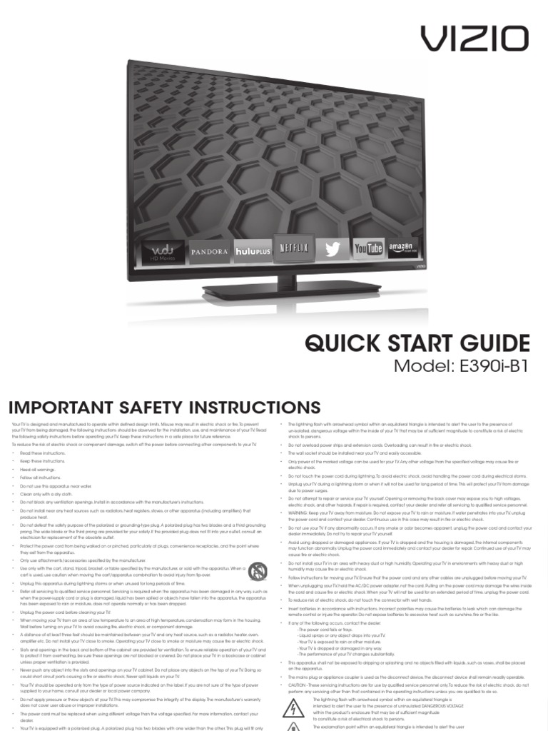 VIZIO E390iB1 39" HDTV with Smart TV (VIA Plus) Set Up Guide Ac