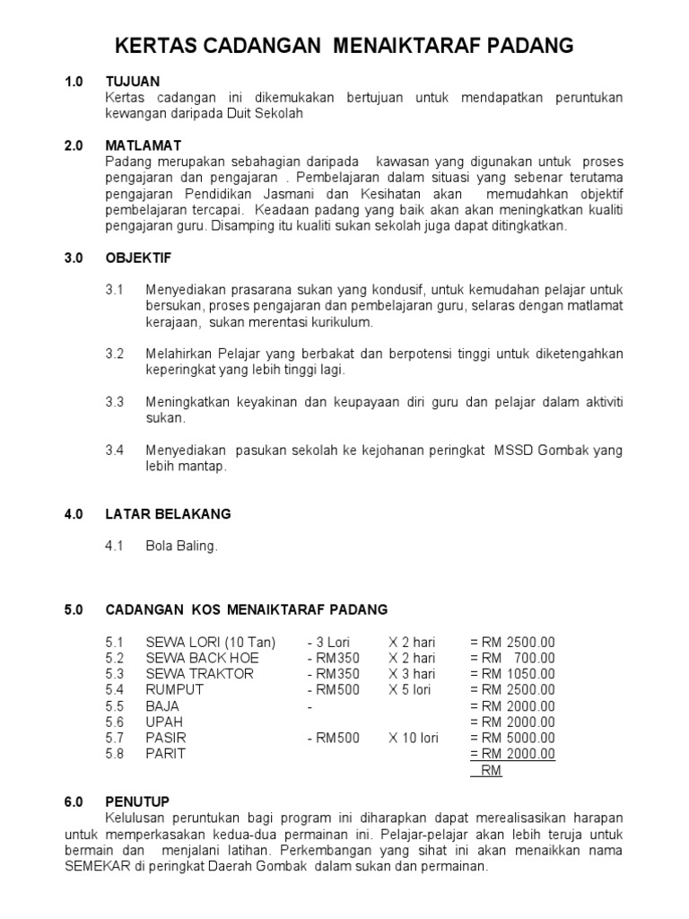 kertas kerja pembangunan bola sepak
