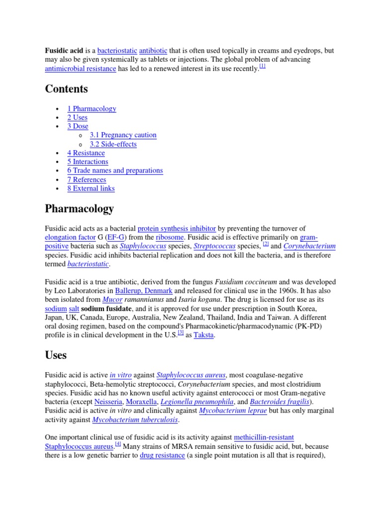 Fusidic Acid Is A Bacteriostatic Antibiotic That Is Often Used ...