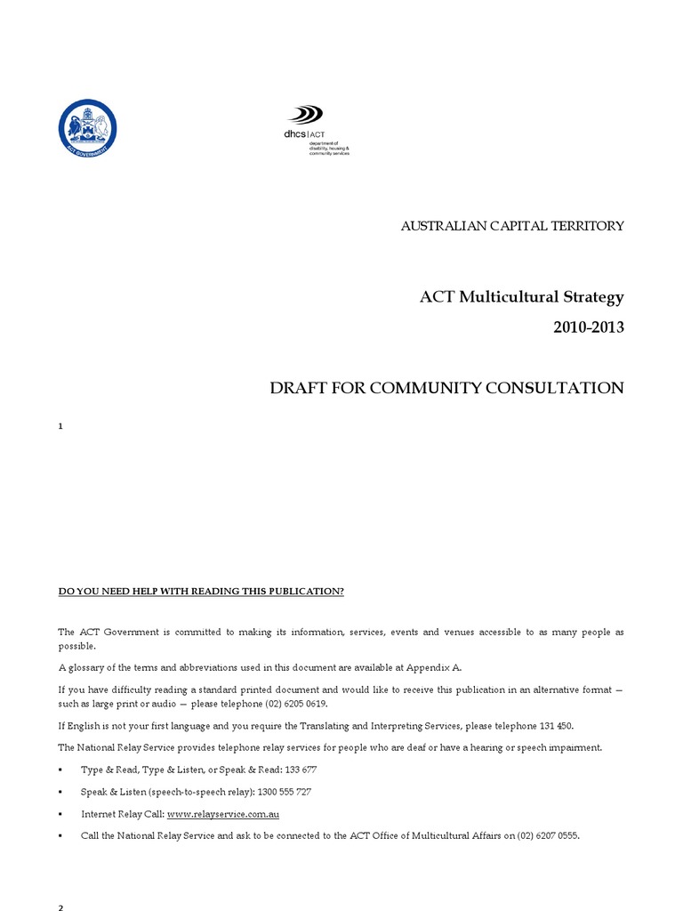 ACT Draft Multicultural Strategy Consult | PDF | Multiculturalism ...