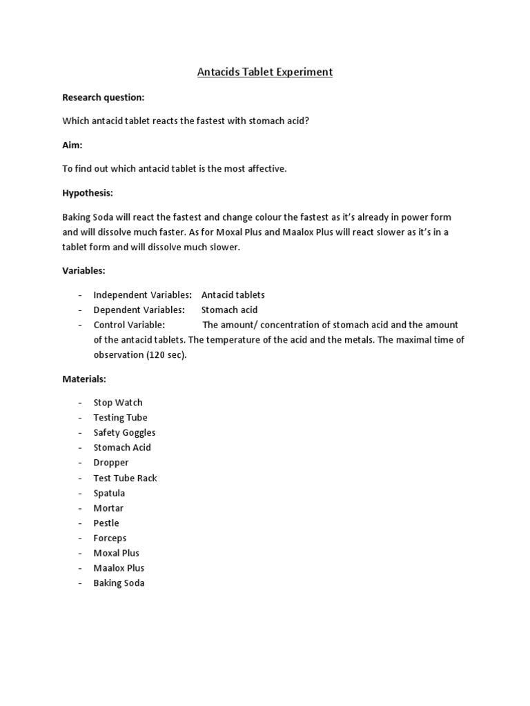 Antacids Tablet Experiment PDF Sodium Bicarbonate Chemistry