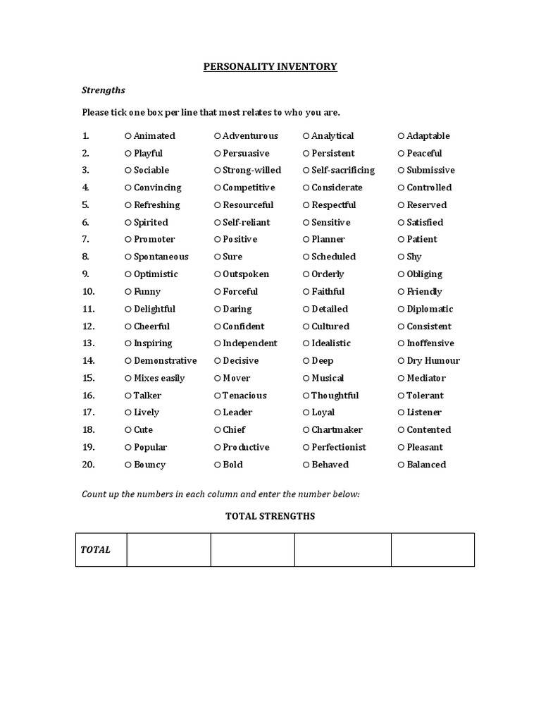 Personality Inventory Assessment | PDF