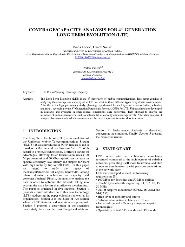Coverage/Capacity Analysis For 4 Generation Long Term Evolution (Lte ...