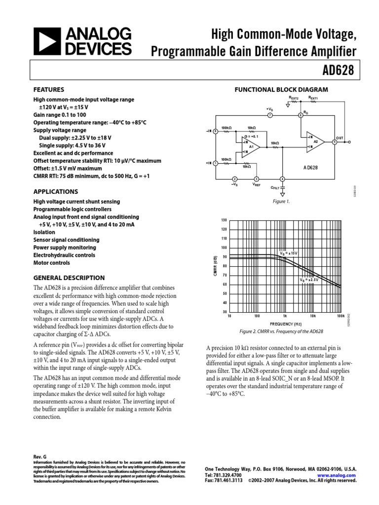 AD628 Differential Amplifier PDF Amplifier Analog To Digital