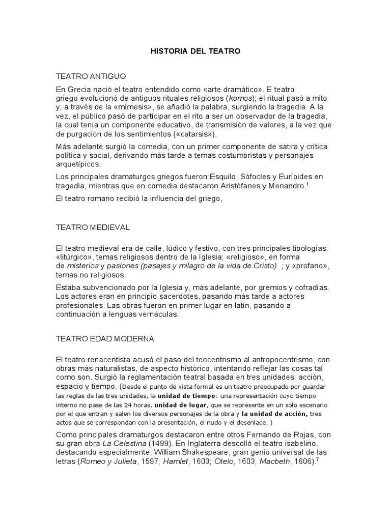 Evolución del Teatro a lo Largo de la Historia | PDF | Teatro | Las ...