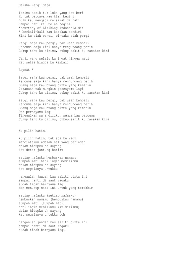 sudah ku tahu lyric