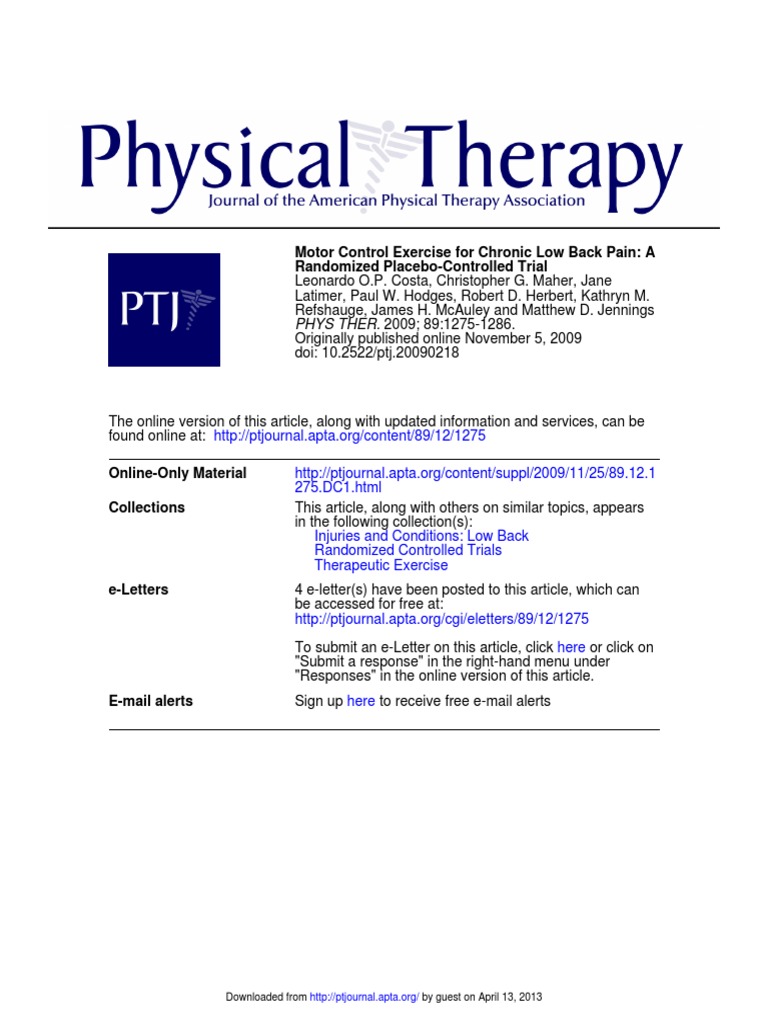 Motor Control Exercise For Chronic Low Back Pain PDF Placebo Low