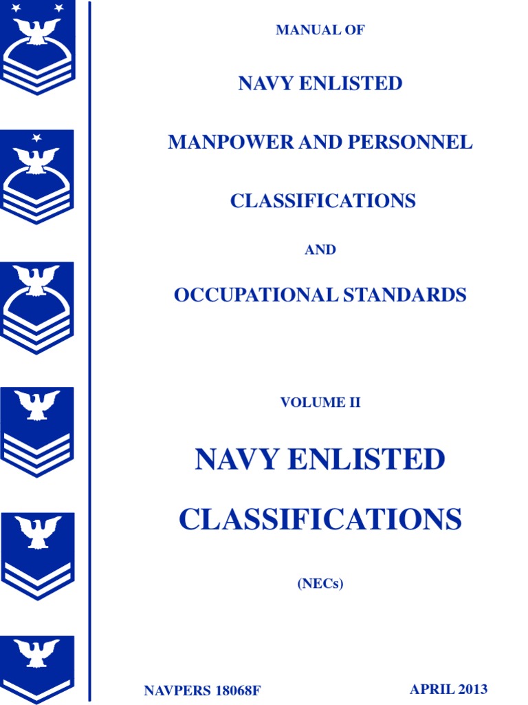 Manual Of Navy Enlisted Manpower And Personnel Classifications And Occupational Standards Vol 2 Necs United States Navy Navies