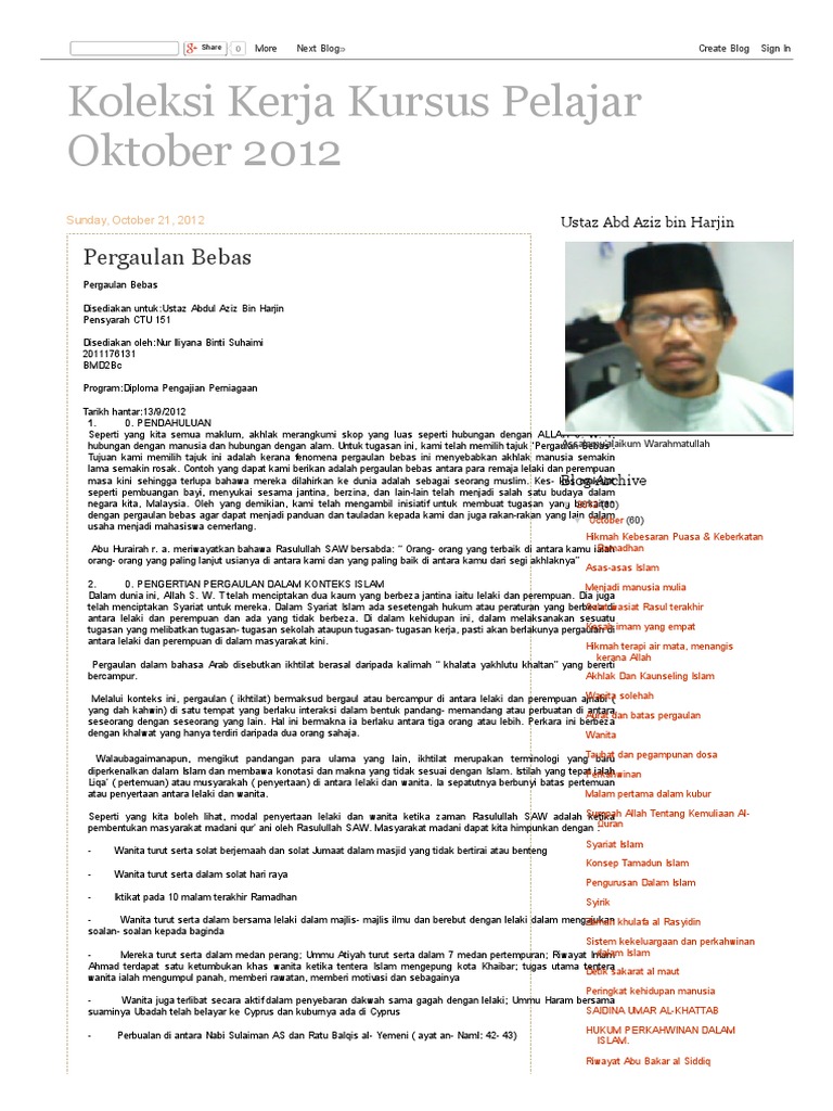 Koleksi Kerja Kursus Pelajar Oktober 2012 Pergaulan Bebas Pdf